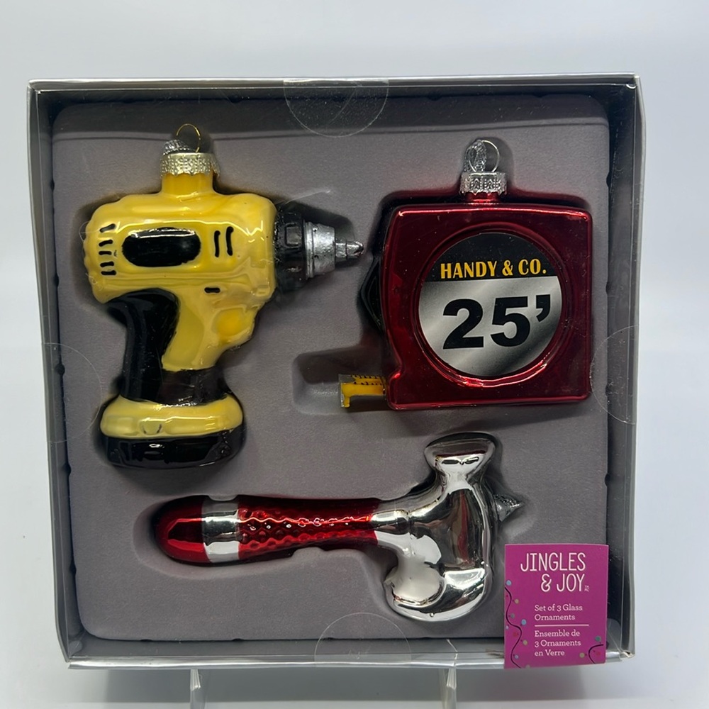 Jingles & Joy Set of Three Power Tool Glass Ornament Please See Photos.